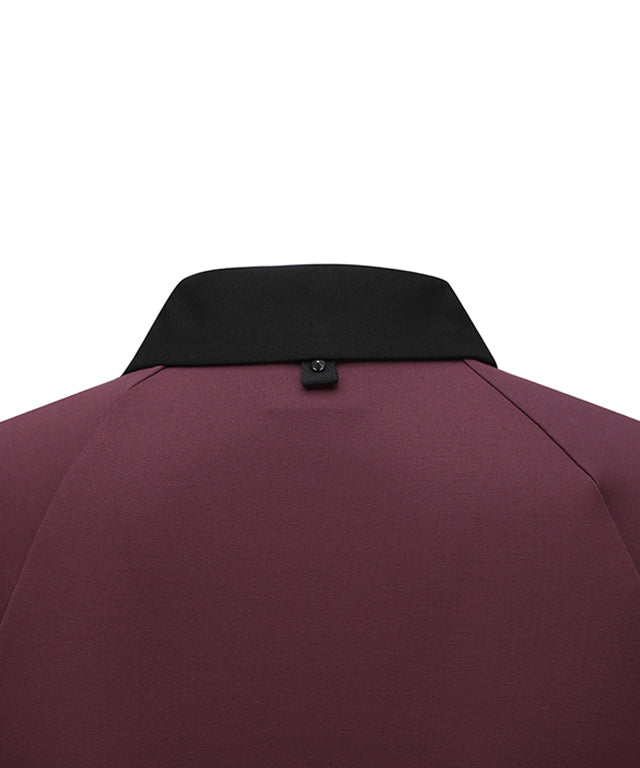 Women's Collar Color Blocked Long T-shirt - Wine