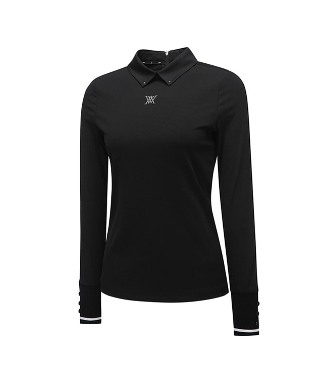 Women's Back Zip Point Long T-Shirt - Black