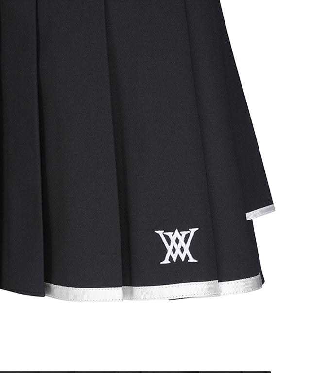 Logo Band Double Pleats Skirt - Black