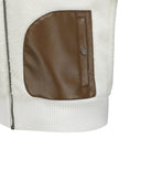 Women's Leather Patch Point Fleece Jacket - Ivory