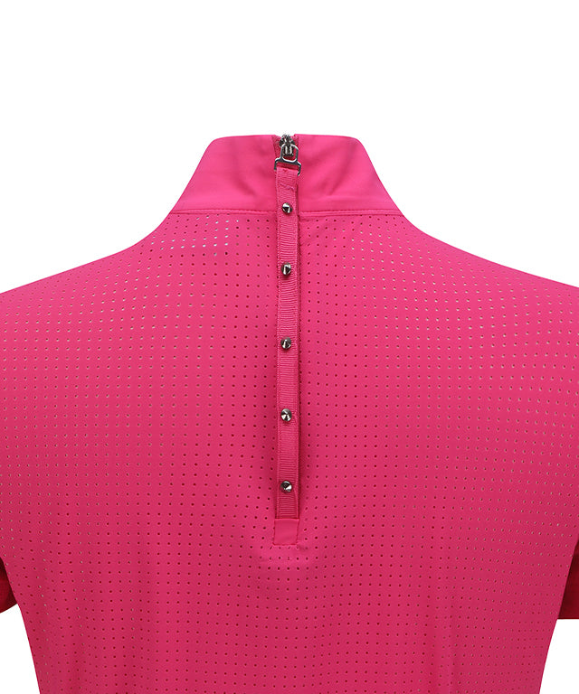 Women's High-Neck Mesh Back Short-Sleeved T-Shirt - Pink