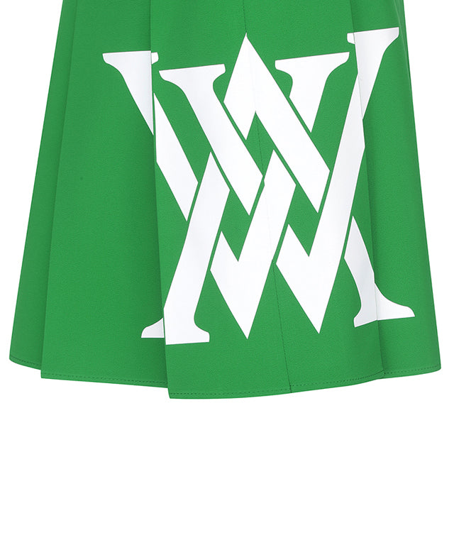 Women's Big Logo Pleats Middle Long Skirt - Green