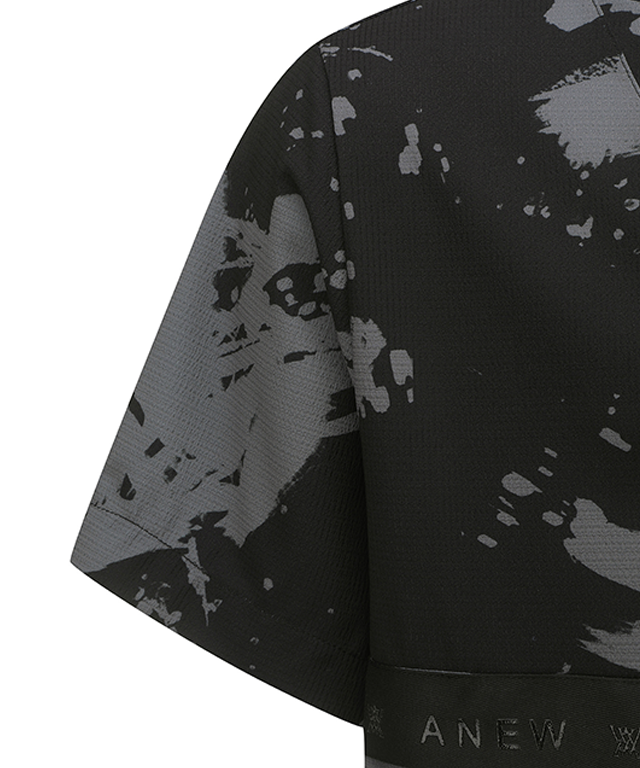 Men's High Neck Anorak Short T-Shirt - Black
