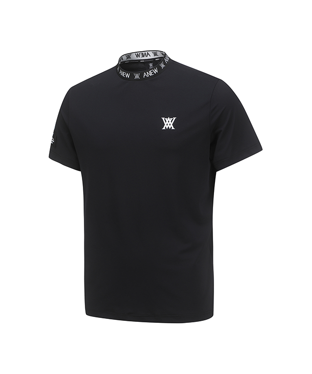 Men's Neck Jacquard Logo Short T-Shirt - Black