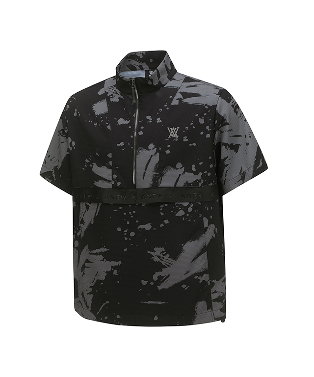 Men's High Neck Anorak Short T-Shirt - Black