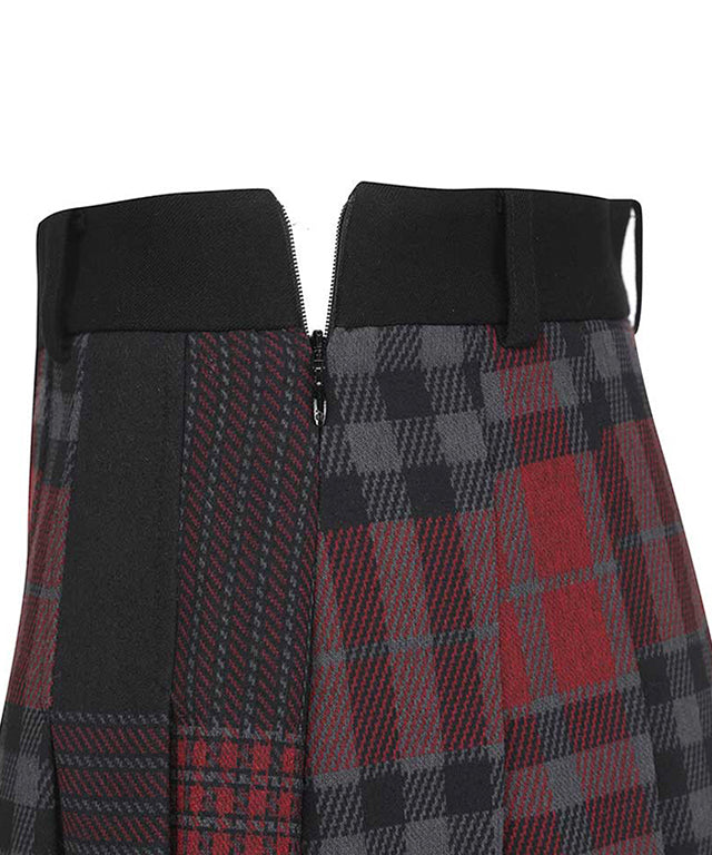 Women's Check Pattern Pleats Skirt - Black