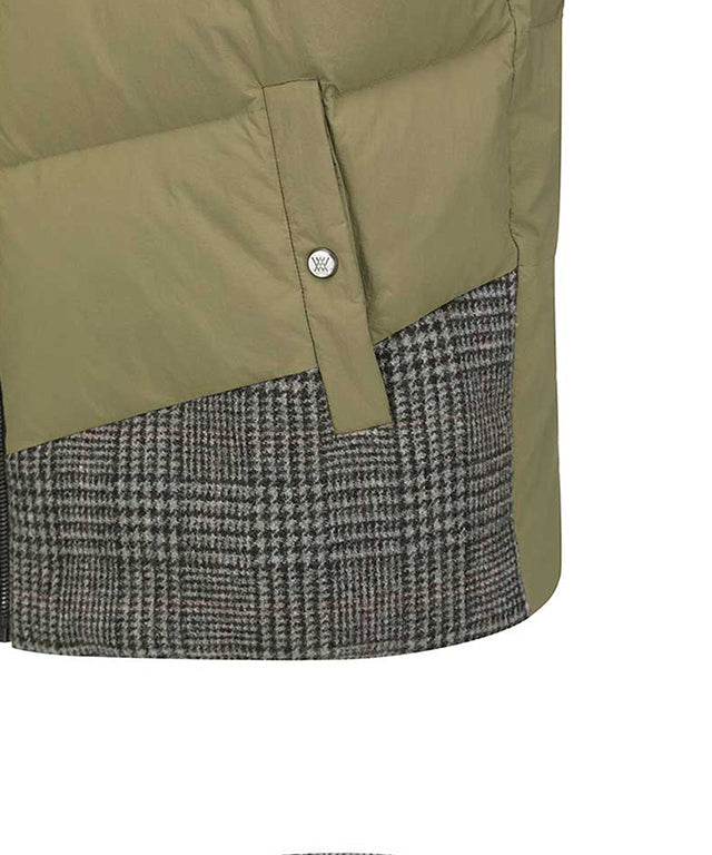 Men's Check Mix Down Vest - Khaki