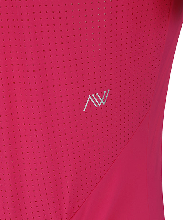 Women's High-Neck Mesh Back Short-Sleeved T-Shirt - Pink