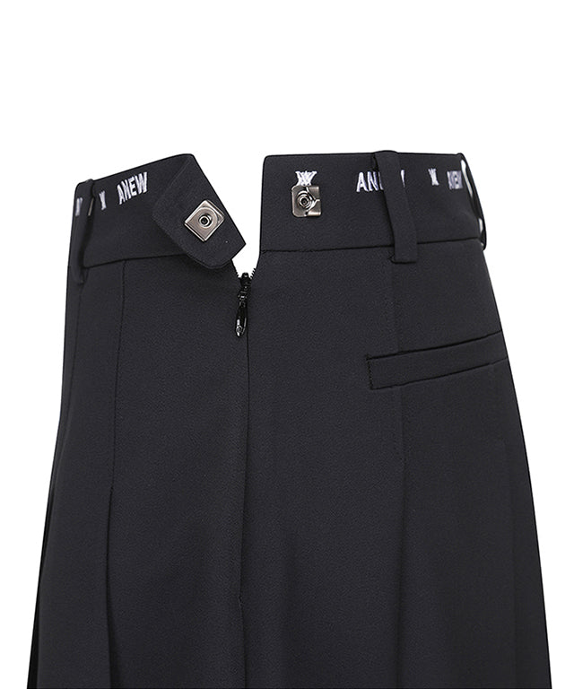Women's Middle Length Pleats Skirt - Black