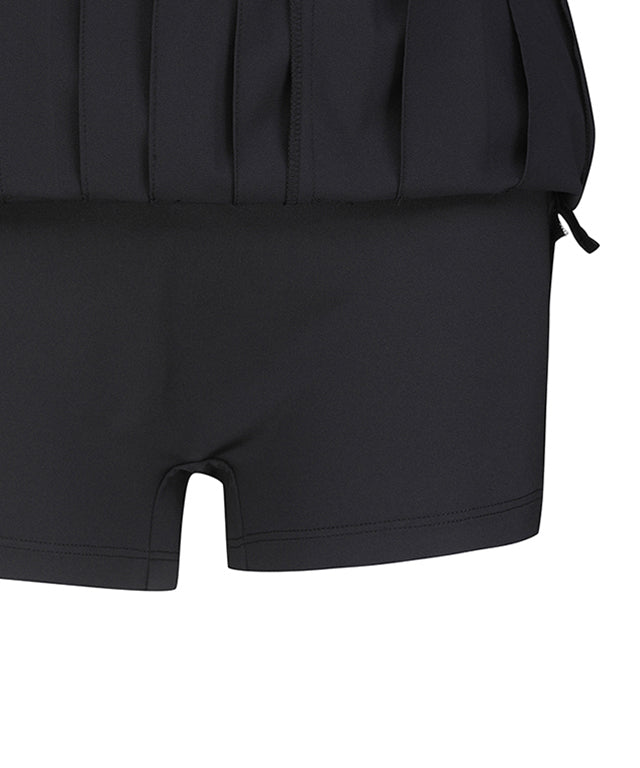 Logo Band Double Pleats Skirt - Black