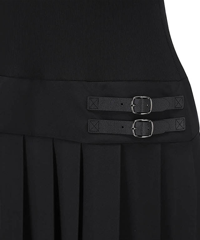 Women's Ribbed Pleated Block Bress - Black