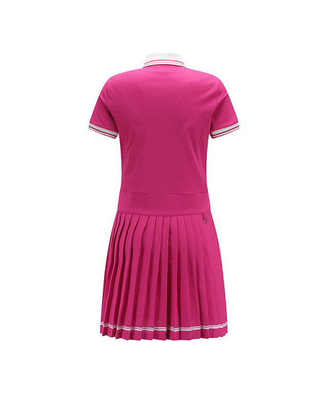 Pleated Skirt Pique Dress - Hot Pink