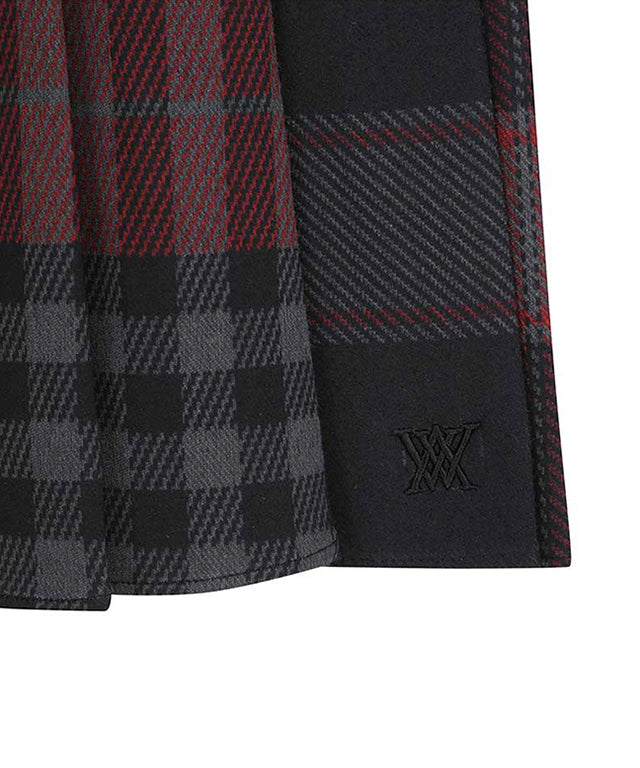 Women's Check Pattern Pleats Skirt - Black