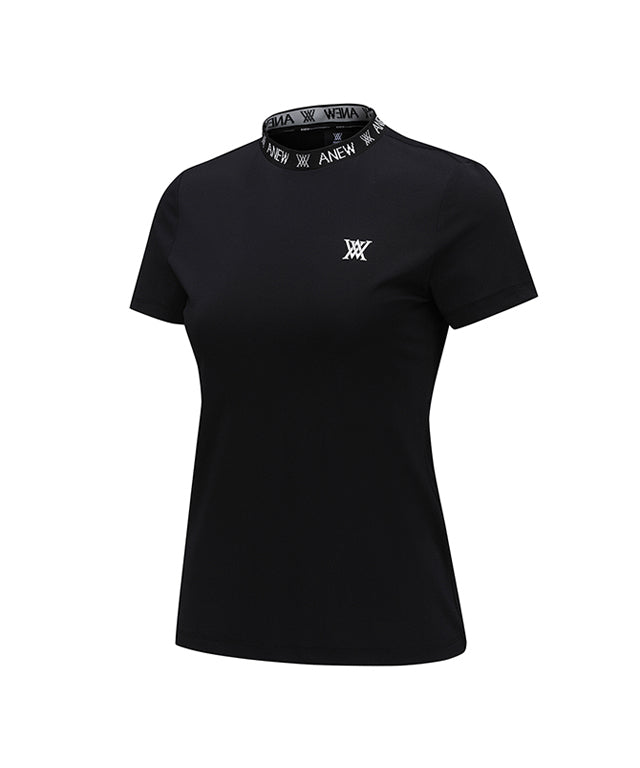 Women's Neck Jacquard Logo Short T-Shirt - Black