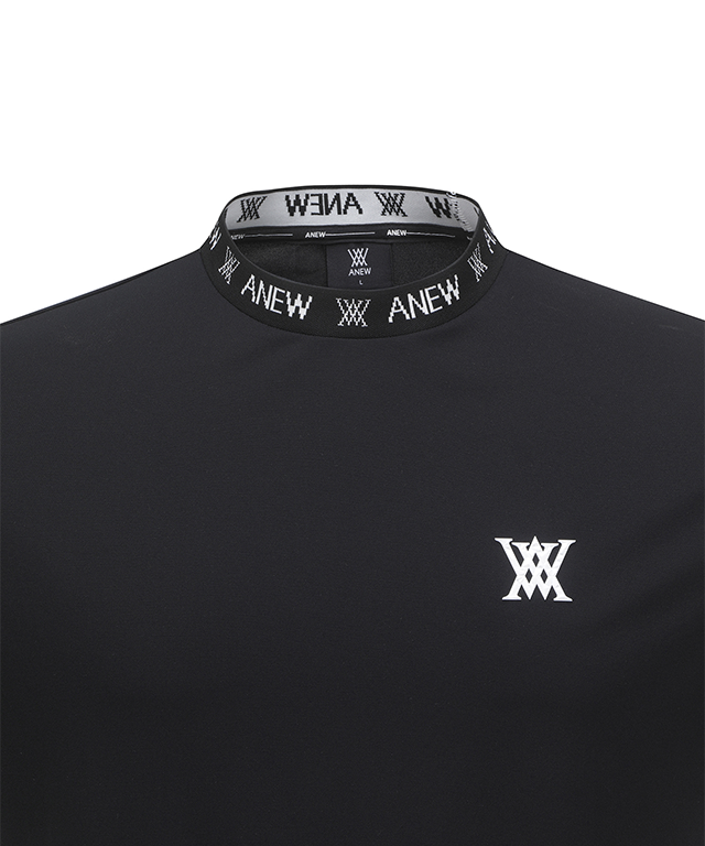 Men's Neck Jacquard Logo Short T-Shirt - Black