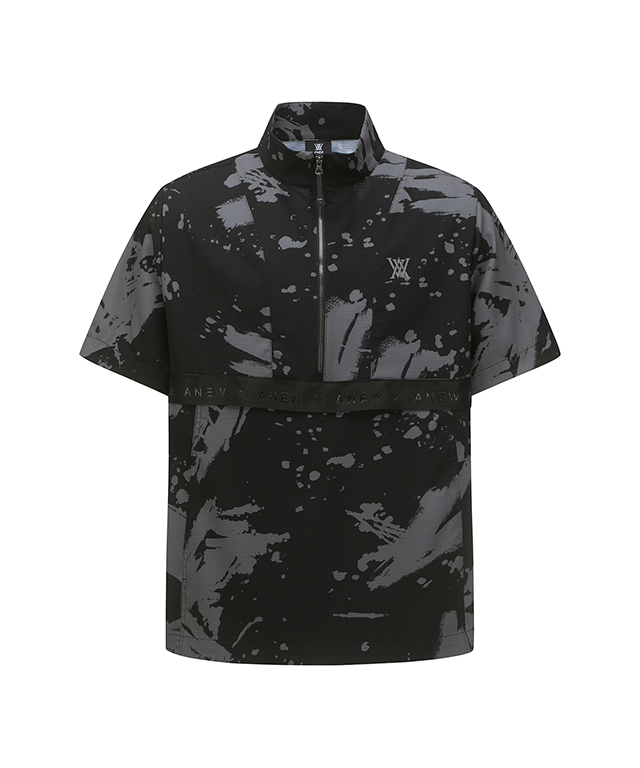 Men's High Neck Anorak Short T-Shirt - Black