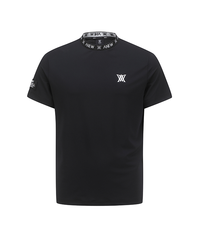 Men's Neck Jacquard Logo Short T-Shirt - Black