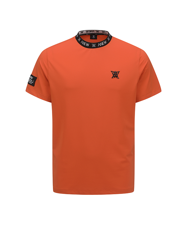 Men's Neck Jacquard Logo Short T-Shirt - Orange
