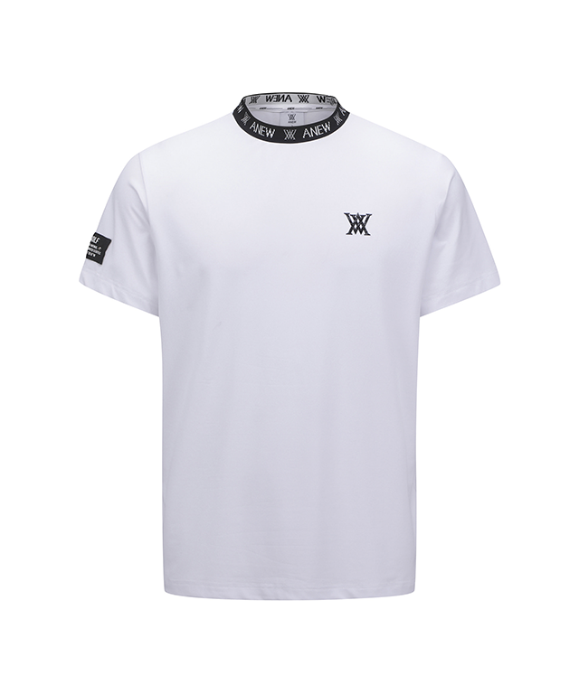 Men's Neck Jacquard Logo Short T-Shirt - White