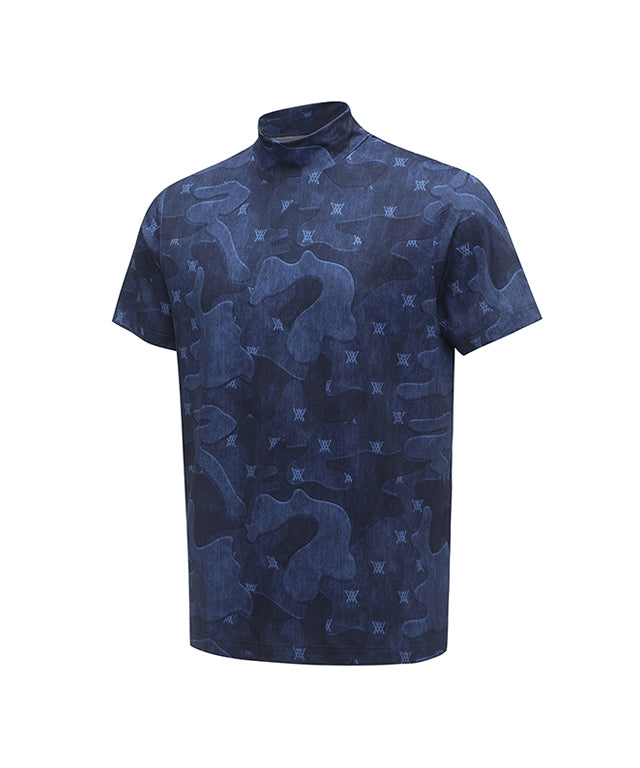 Men's Camo Cool High Neck Short T-Shirt - Navy
