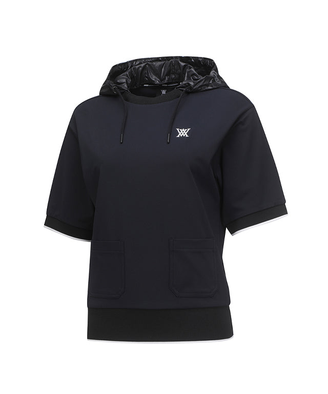 Women's Woven Hybrid Short Hoodie - Black