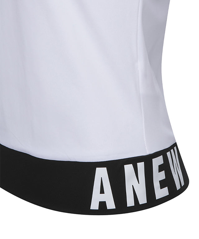 Women's Back Zip Shoulder Tape Point Short T-Shirt - White
