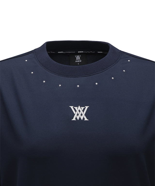 Women's Beads Point Crop Short Sleeve  T-Shirt - Navy