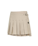 Women's Women Buckle Decoration Pleats Skirt - Beige