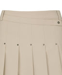 Women's Women Buckle Decoration Pleats Skirt - Beige