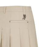 Women's Women Buckle Decoration Pleats Skirt - Beige