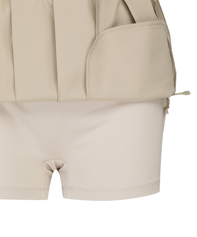 Women's Women Buckle Decoration Pleats Skirt - Beige