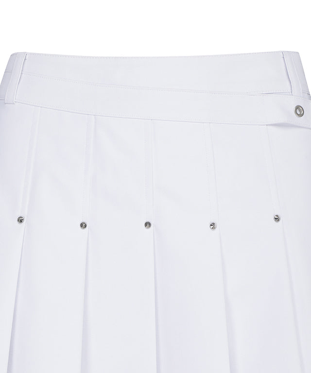 Women's Buckle Decoration Pleats Skirt - White
