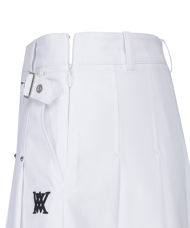 Women's Buckle Decoration Pleats Skirt - White