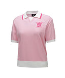 Women's Chest Big Logo Collar Short Sweater - Light Pink