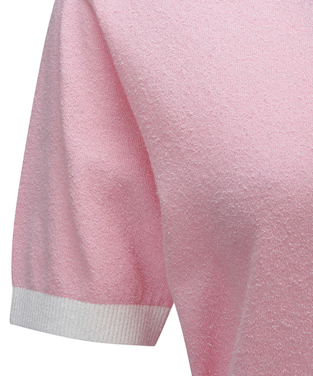 Women's Chest Big Logo Collar Short Sweater - Light Pink