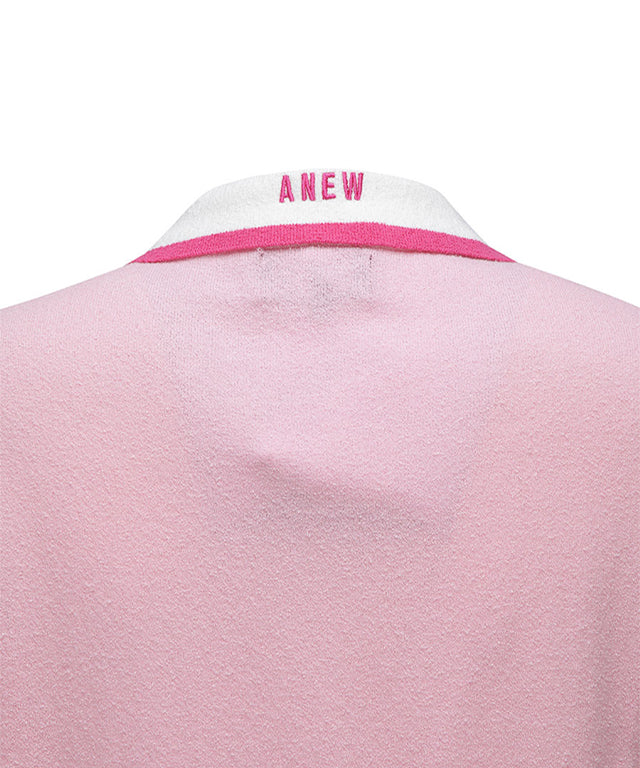 Women's Chest Big Logo Collar Short Sweater - Light Pink