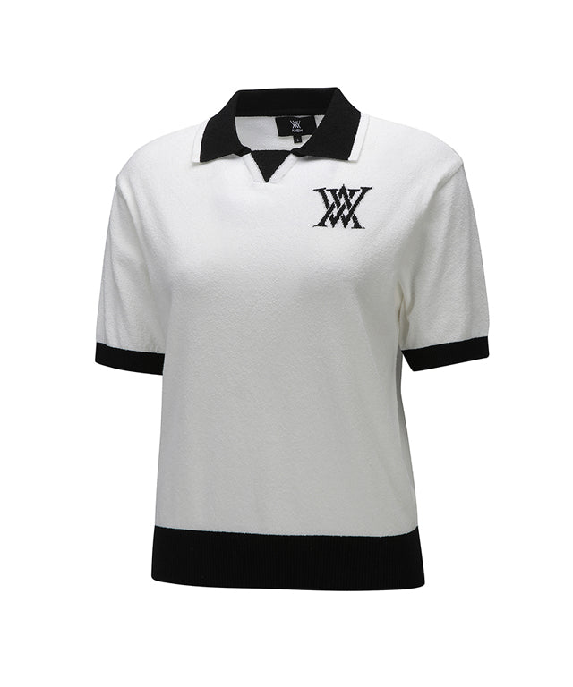 Women's Chest Big Logo Collar Short Sweater - White