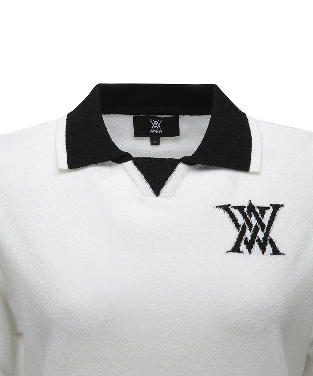 Women's Chest Big Logo Collar Short Sweater - White