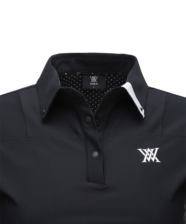 Women's Collar Point Back Ventilation Short T-Shirt - Black