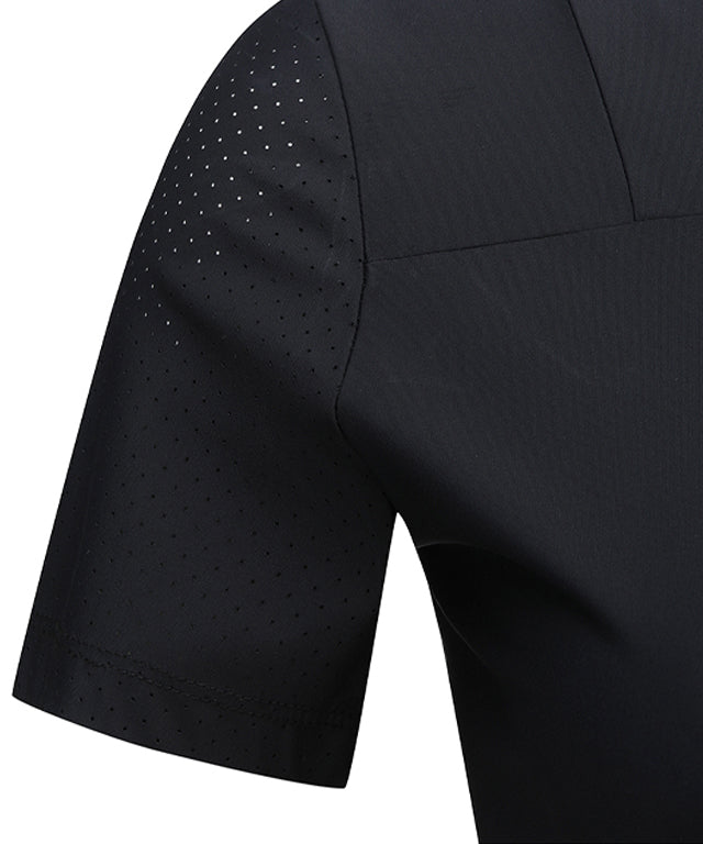 Women's Collar Point Back Ventilation Short T-Shirt - Black