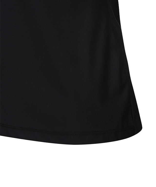 Women's Collar Point Back Ventilation Short T-Shirt - Black