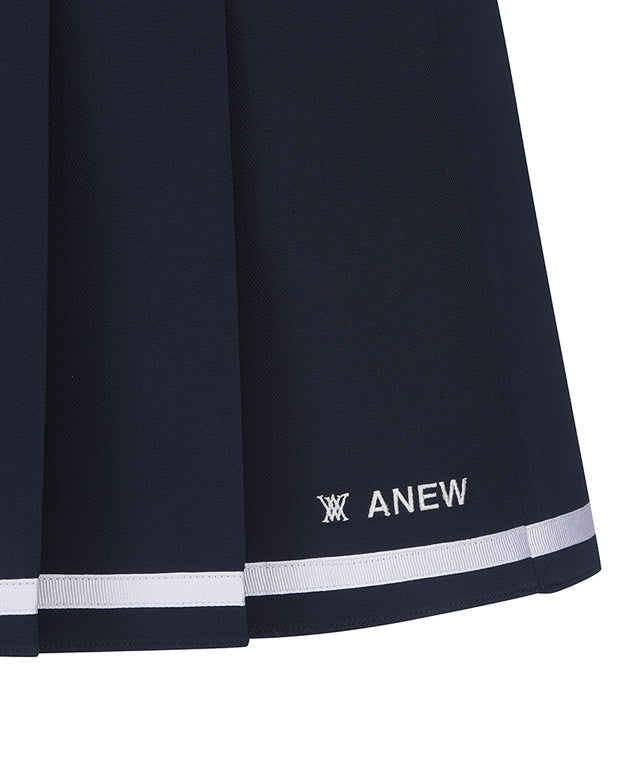 Half Pleats Under Line Point Skirt - Navy