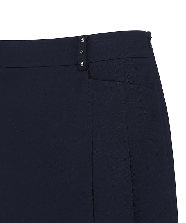 Half Pleats Under Line Point Skirt - Navy