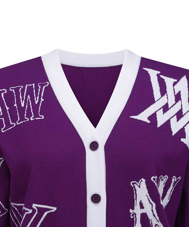 Women's Logo Intarsia Cardigan - Purple