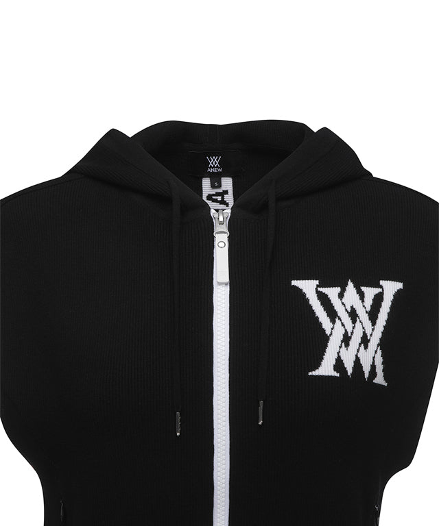 Women's Logo Point Hoodie Vest - Black