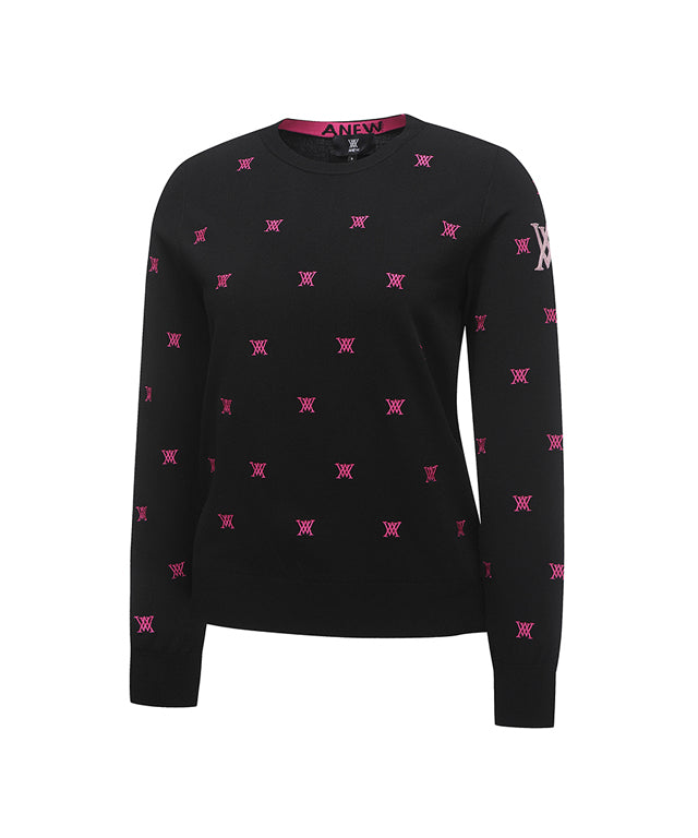 Women's Monogram Logo Point Pullover Sweater - Black