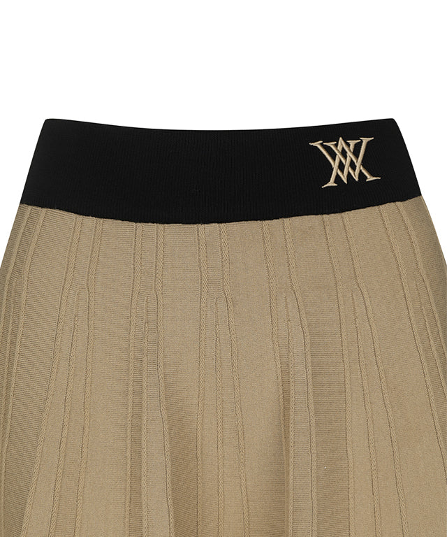 Women Pleated Skirt - Beige