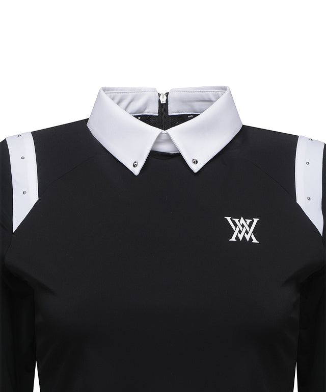 Women's Shoulder Point Long T-Shirt - Black