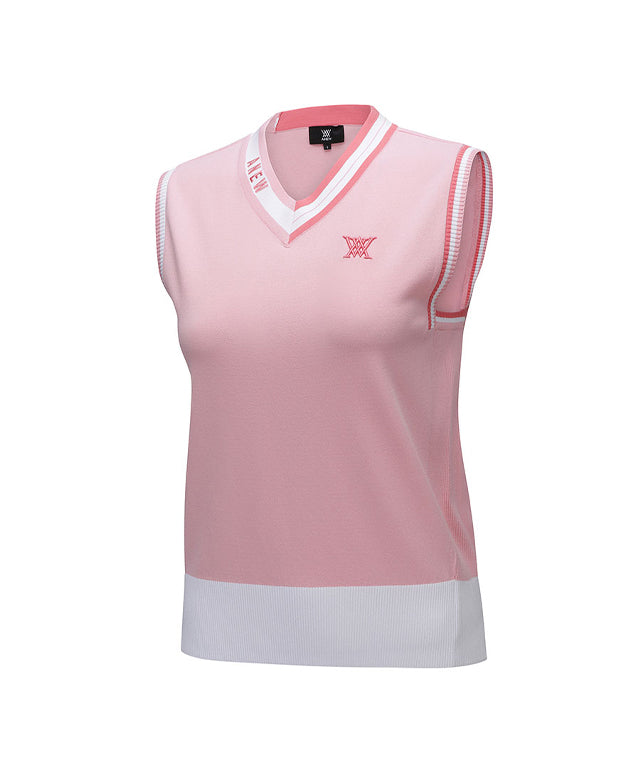 Women's V-Neck Sweater Vest - Light Pink