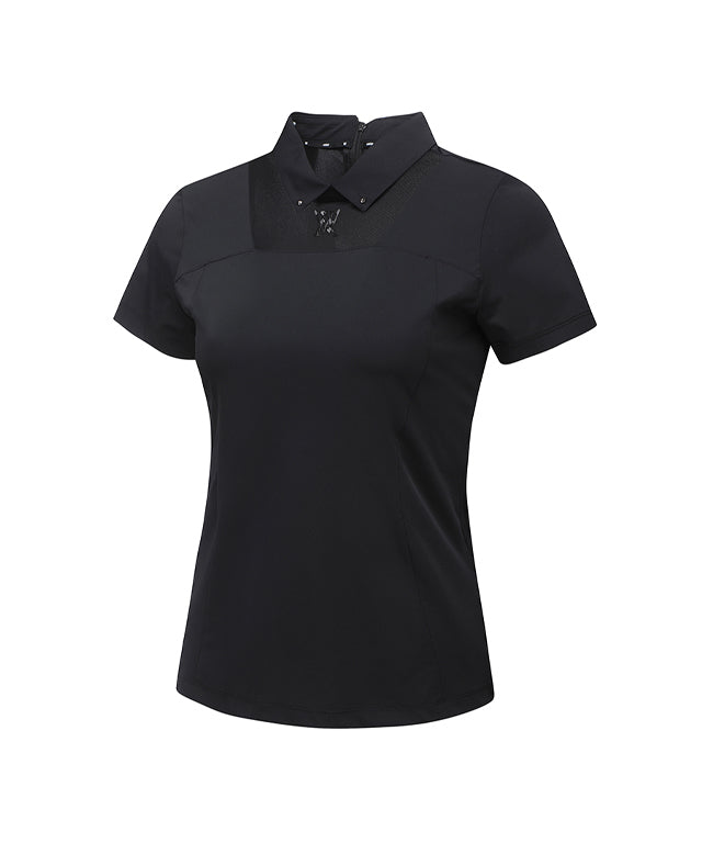 Women's Mash Block Point Short Sleeve Long T-Shirt - Black